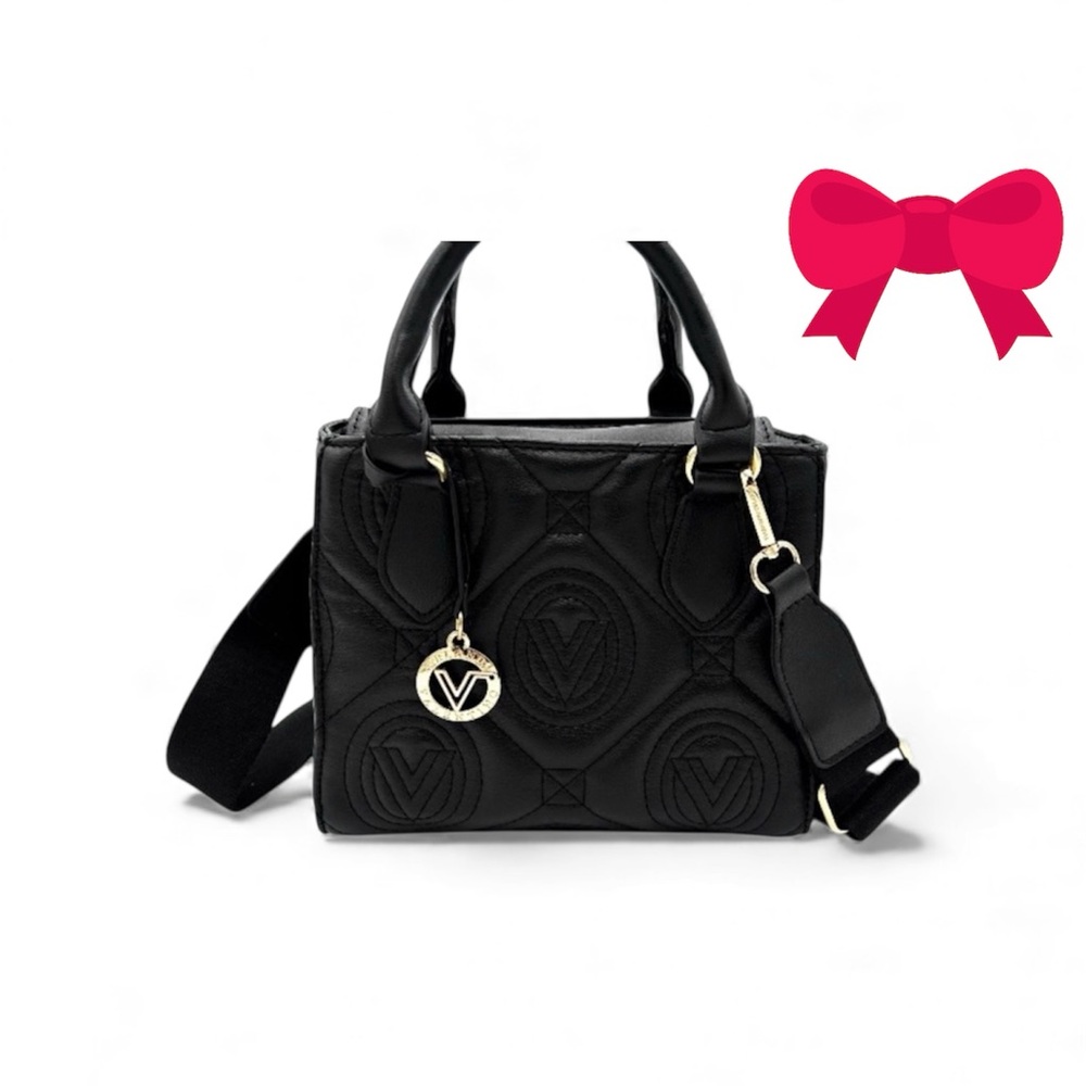 Valentino Orlandi, Medium Quilted Tote Bag w/ Fabric Strap. V-2013 Black. NWT